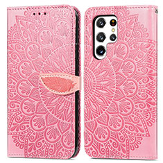 Funda de Cuero Cartera con Soporte Patron de Moda Carcasa S07D para Samsung Galaxy S21 Ultra 5G Oro Rosa