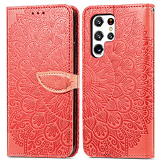 Funda de Cuero Cartera con Soporte Patron de Moda Carcasa S07D para Samsung Galaxy S21 Ultra 5G Rojo