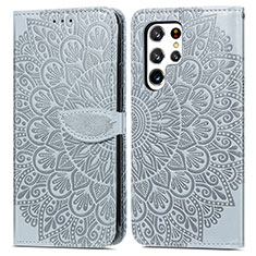 Funda de Cuero Cartera con Soporte Patron de Moda Carcasa S07D para Samsung Galaxy S22 Ultra 5G Gris