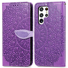 Funda de Cuero Cartera con Soporte Patron de Moda Carcasa S07D para Samsung Galaxy S22 Ultra 5G Morado