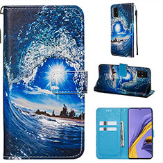 Funda de Cuero Cartera con Soporte Patron de Moda Carcasa Y02B para Samsung Galaxy A51 5G Azul Real