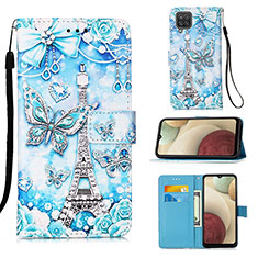 Funda de Cuero Cartera con Soporte Patron de Moda Carcasa Y02B para Samsung Galaxy F12 Azul Claro