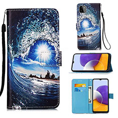 Funda de Cuero Cartera con Soporte Patron de Moda Carcasa Y02B para Samsung Galaxy F42 5G Azul Real