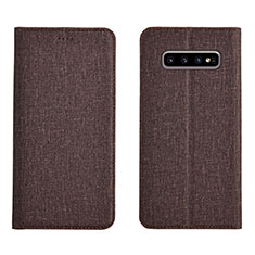 Funda de pano Cartera con Soporte H01 para Samsung Galaxy S10 Plus Marron