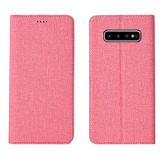 Funda de pano Cartera con Soporte H01 para Samsung Galaxy S10 Plus Rosa