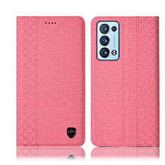 Funda de pano Cartera con Soporte H12P para Oppo Reno6 Pro 5G Rosa