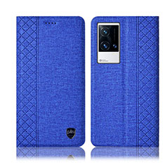 Funda de pano Cartera con Soporte H12P para Vivo iQOO 8 5G Azul