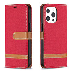 Funda de pano Cartera con Soporte para Apple iPhone 13 Pro Max Rojo