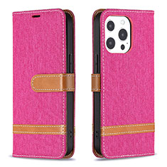 Funda de pano Cartera con Soporte para Apple iPhone 14 Pro Rosa Roja