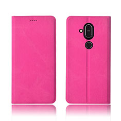 Funda de pano Cartera con Soporte para Nokia 7.1 Plus Rosa Roja