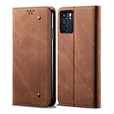 Funda de pano Cartera con Soporte para Oppo Reno6 Z 5G Marron