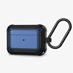 Funda de Silicona con Mosqueton Enchufe para AirPods Pro Carcasa de Carga C03 Azul y Negro