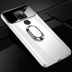 Funda Dura Plastico Rigida Carcasa Espejo 360 Grados con Magnetico Anillo de dedo Soporte para Huawei Mate 20 Blanco