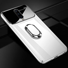 Funda Dura Plastico Rigida Carcasa Espejo 360 Grados con Magnetico Anillo de dedo Soporte para OnePlus 7 Pro Blanco