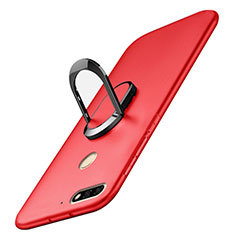 Funda Dura Plastico Rigida Carcasa Mate con Anillo de dedo Soporte A01 para Huawei Enjoy 8 Rojo