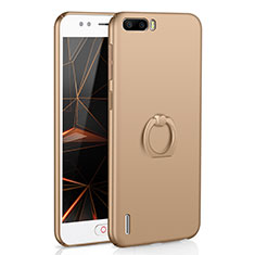 Funda Dura Plastico Rigida Carcasa Mate con Anillo de dedo Soporte A01 para Huawei Honor 6 Plus Oro