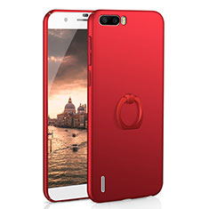 Funda Dura Plastico Rigida Carcasa Mate con Anillo de dedo Soporte A01 para Huawei Honor 6 Plus Rojo