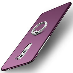 Funda Dura Plastico Rigida Carcasa Mate con Anillo de dedo Soporte A01 para Huawei Honor 6X Pro Morado