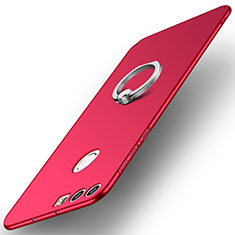 Funda Dura Plastico Rigida Carcasa Mate con Anillo de dedo Soporte A01 para Huawei Honor 8 Rojo