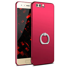Funda Dura Plastico Rigida Carcasa Mate con Anillo de dedo Soporte A01 para Huawei Honor 9 Rojo