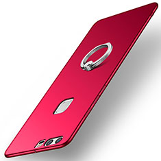 Funda Dura Plastico Rigida Carcasa Mate con Anillo de dedo Soporte A01 para Huawei P9 Rojo