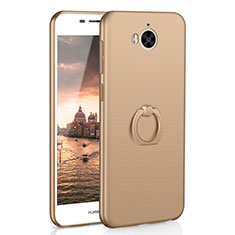 Funda Dura Plastico Rigida Carcasa Mate con Anillo de dedo Soporte A01 para Huawei Y6 (2017) Oro