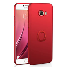 Funda Dura Plastico Rigida Carcasa Mate con Anillo de dedo Soporte A01 para Samsung Galaxy C7 SM-C7000 Rojo