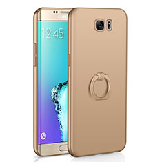 Funda Dura Plastico Rigida Carcasa Mate con Anillo de dedo Soporte A01 para Samsung Galaxy S6 Edge SM-G925 Oro