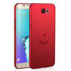 Funda Dura Plastico Rigida Carcasa Mate con Anillo de dedo Soporte A01 para Samsung Galaxy S6 Edge SM-G925 Rojo