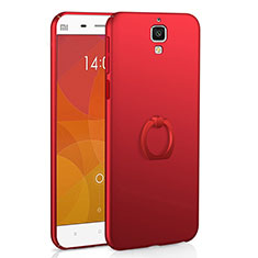 Funda Dura Plastico Rigida Carcasa Mate con Anillo de dedo Soporte A01 para Xiaomi Mi 4 Rojo