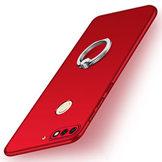 Funda Dura Plastico Rigida Carcasa Mate con Anillo de dedo Soporte A02 para Huawei Enjoy 8 Rojo