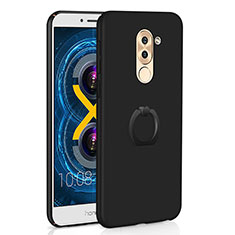 Funda Dura Plastico Rigida Carcasa Mate con Anillo de dedo Soporte A02 para Huawei Honor 6X Pro Negro