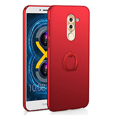 Funda Dura Plastico Rigida Carcasa Mate con Anillo de dedo Soporte A02 para Huawei Honor 6X Pro Rojo