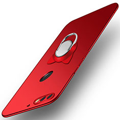 Funda Dura Plastico Rigida Carcasa Mate con Anillo de dedo Soporte A04 para Huawei Enjoy 8 Rojo