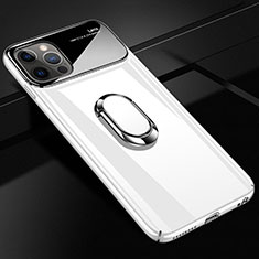 Funda Dura Plastico Rigida Carcasa Mate con Magnetico Anillo de dedo Soporte A01 para Apple iPhone 12 Pro Max Blanco