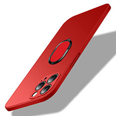 Funda Dura Plastico Rigida Carcasa Mate con Magnetico Anillo de dedo Soporte A01 para Apple iPhone 13 Pro Rojo