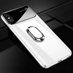 Funda Dura Plastico Rigida Carcasa Mate con Magnetico Anillo de dedo Soporte A01 para Apple iPhone X Blanco