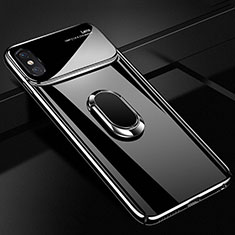 Funda Dura Plastico Rigida Carcasa Mate con Magnetico Anillo de dedo Soporte A01 para Apple iPhone Xs Negro