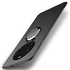 Funda Dura Plastico Rigida Carcasa Mate con Magnetico Anillo de dedo Soporte A01 para Huawei Mate 40 Pro+ Plus Negro