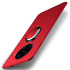 Funda Dura Plastico Rigida Carcasa Mate con Magnetico Anillo de dedo Soporte A01 para Oppo Ace2 Rojo