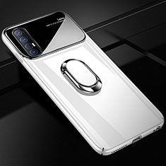 Funda Dura Plastico Rigida Carcasa Mate con Magnetico Anillo de dedo Soporte A01 para Oppo Reno3 Pro Blanco