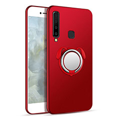 Funda Dura Plastico Rigida Carcasa Mate con Magnetico Anillo de dedo Soporte A01 para Samsung Galaxy A9s Rojo