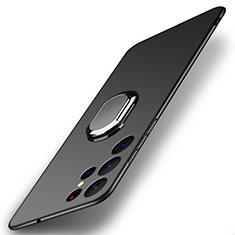 Funda Dura Plastico Rigida Carcasa Mate con Magnetico Anillo de dedo Soporte A01 para Samsung Galaxy S22 Ultra 5G Negro