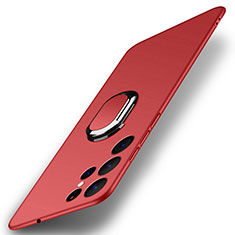 Funda Dura Plastico Rigida Carcasa Mate con Magnetico Anillo de dedo Soporte A01 para Samsung Galaxy S22 Ultra 5G Rojo