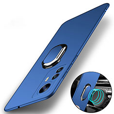 Funda Dura Plastico Rigida Carcasa Mate con Magnetico Anillo de dedo Soporte A01 para Xiaomi Mi 12 Pro 5G Azul