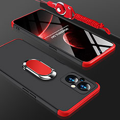 Funda Dura Plastico Rigida Carcasa Mate con Magnetico Anillo de dedo Soporte GK1 para OnePlus Nord N20 5G Rojo y Negro