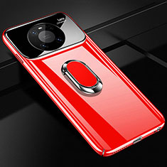 Funda Dura Plastico Rigida Carcasa Mate con Magnetico Anillo de dedo Soporte K01 para Huawei Mate 40E Pro 5G Rojo