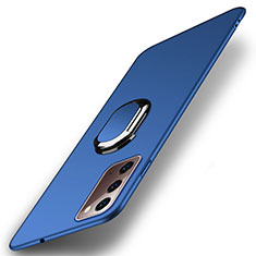 Funda Dura Plastico Rigida Carcasa Mate con Magnetico Anillo de dedo Soporte P01 para Samsung Galaxy Note 20 5G Azul