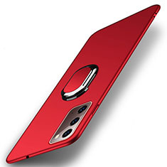 Funda Dura Plastico Rigida Carcasa Mate con Magnetico Anillo de dedo Soporte P01 para Samsung Galaxy Note 20 5G Rojo
