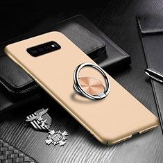 Funda Dura Plastico Rigida Carcasa Mate con Magnetico Anillo de dedo Soporte P01 para Samsung Galaxy S10 Oro
